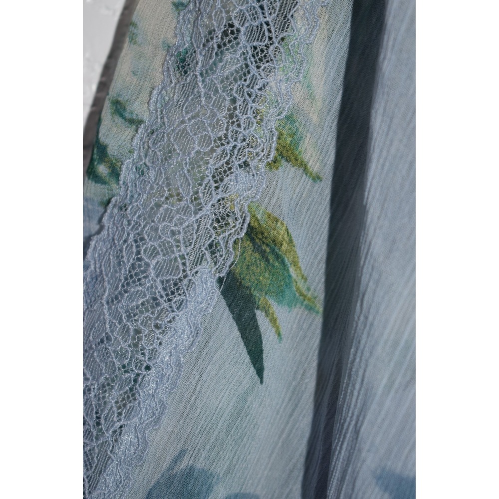 Susan Graver Top 2X Blue Floral Pintuck V-Neck Sheer Lace Sleeve Tunic Blouse - Picture 5 of 16